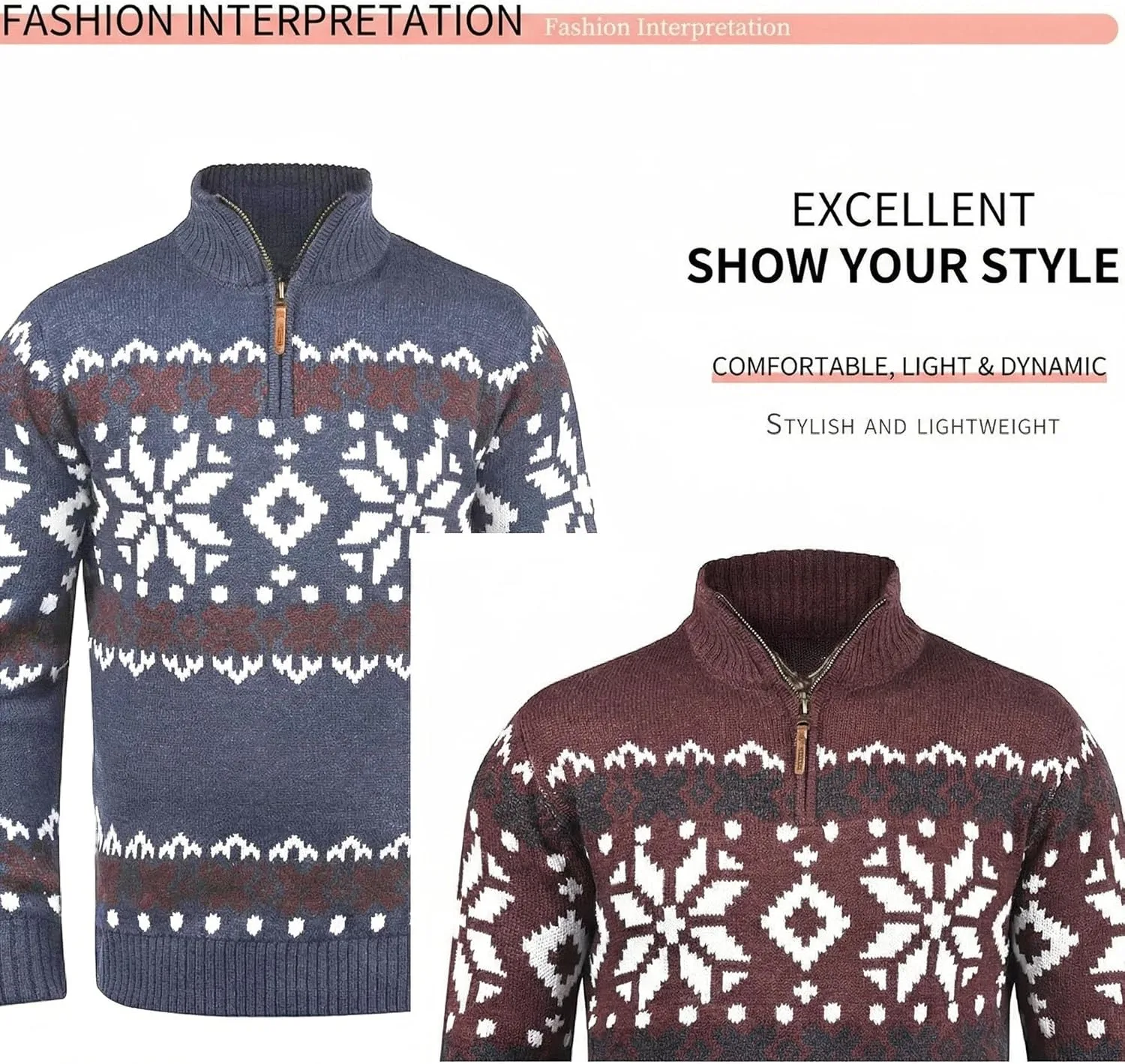 

Мужской свитер с узором Fair Isle и снежинками, цвета Navy и Black LuHaKiDu