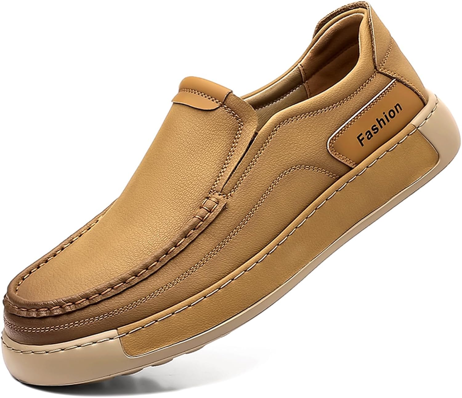 

Мужские кожаные слипоны с ручной строчкой, легкие повседневные мокасины с противоскользящей мягкой подошвой, удобные обувь для вождения и прогулок, для работы и путешествий Ptnoka, желтый