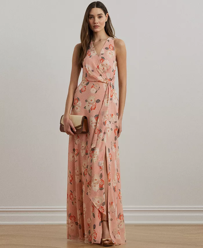 

Женское платье из жоржета с цветочным принтом и рюшами Lauren Ralph Lauren, розовый