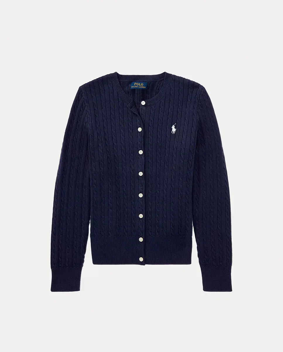 Детский хлопковый кардиган вязкой в косичку Polo Ralph Lauren, темно-синий — фото 4