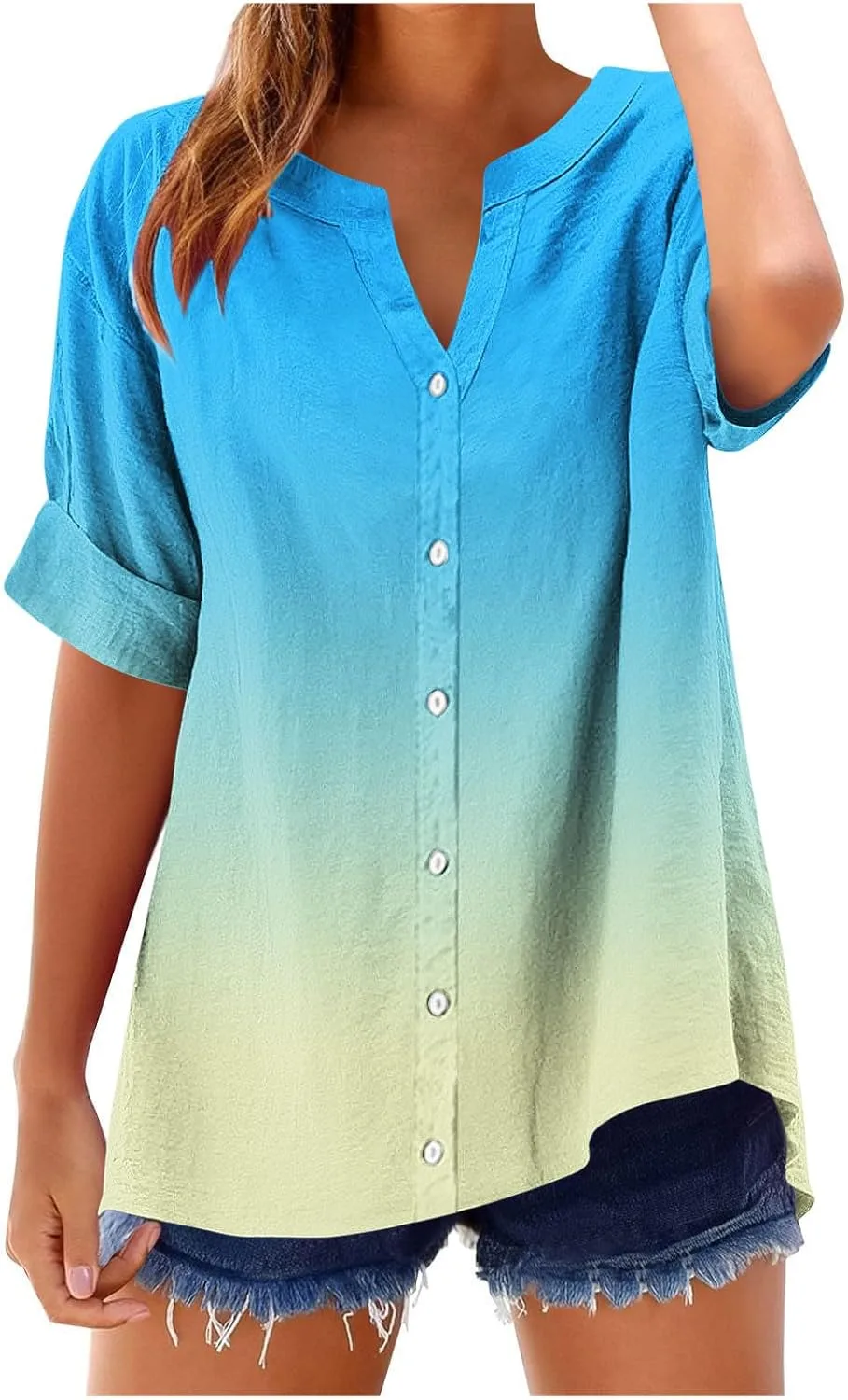 

Льняная туника с коротким рукавом и V-образным вырезом Floleo