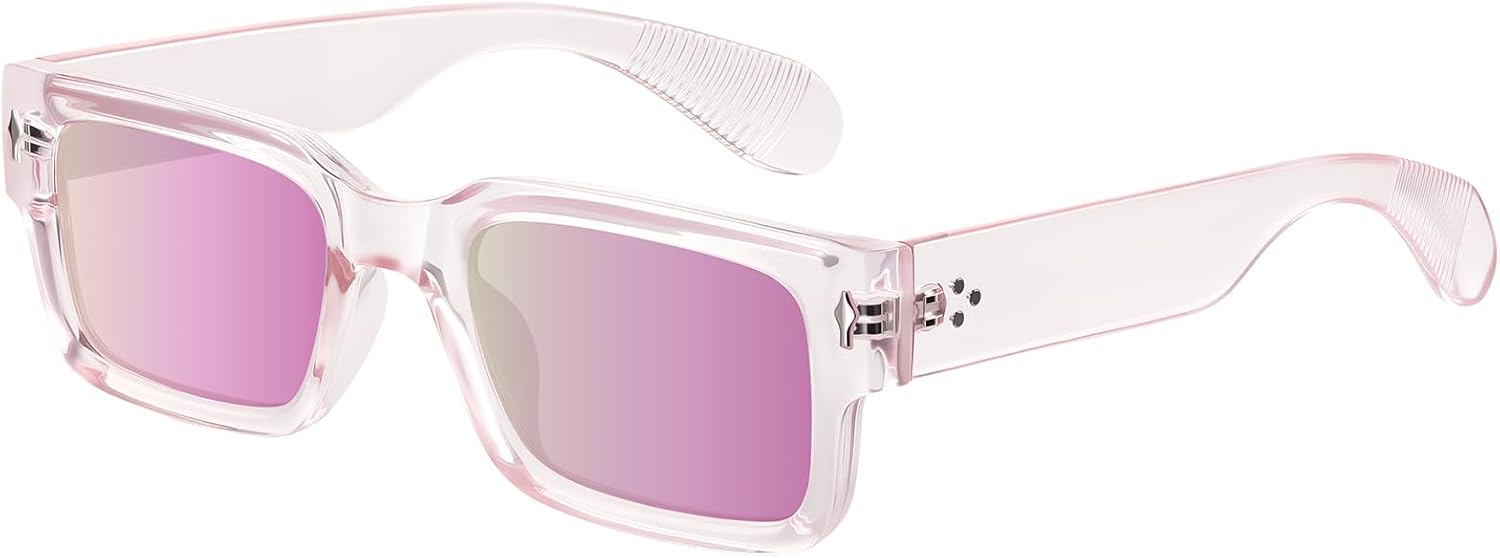 

Поляризованные солнцезащитные очки для мужчин и женщин - модные квадратные солнцезащитные очки скульптурной формы для вождения и игры в гольф VMAEB, Trans.pink Frame/Pink Mirrored Lens