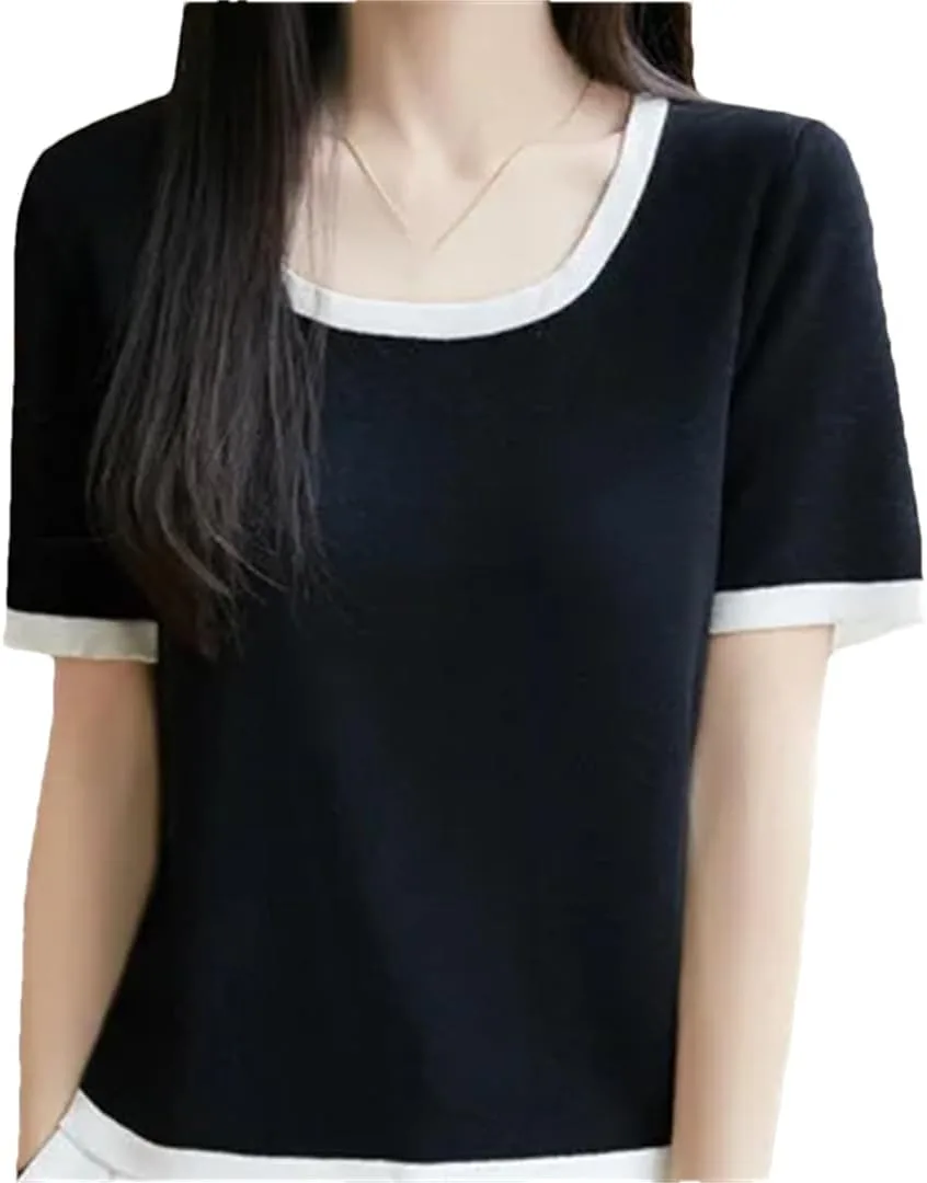 

Женская шерстяная футболка с круглым вырезом и коротким рукавом, свободный крой, топ-пуловер Alloaone