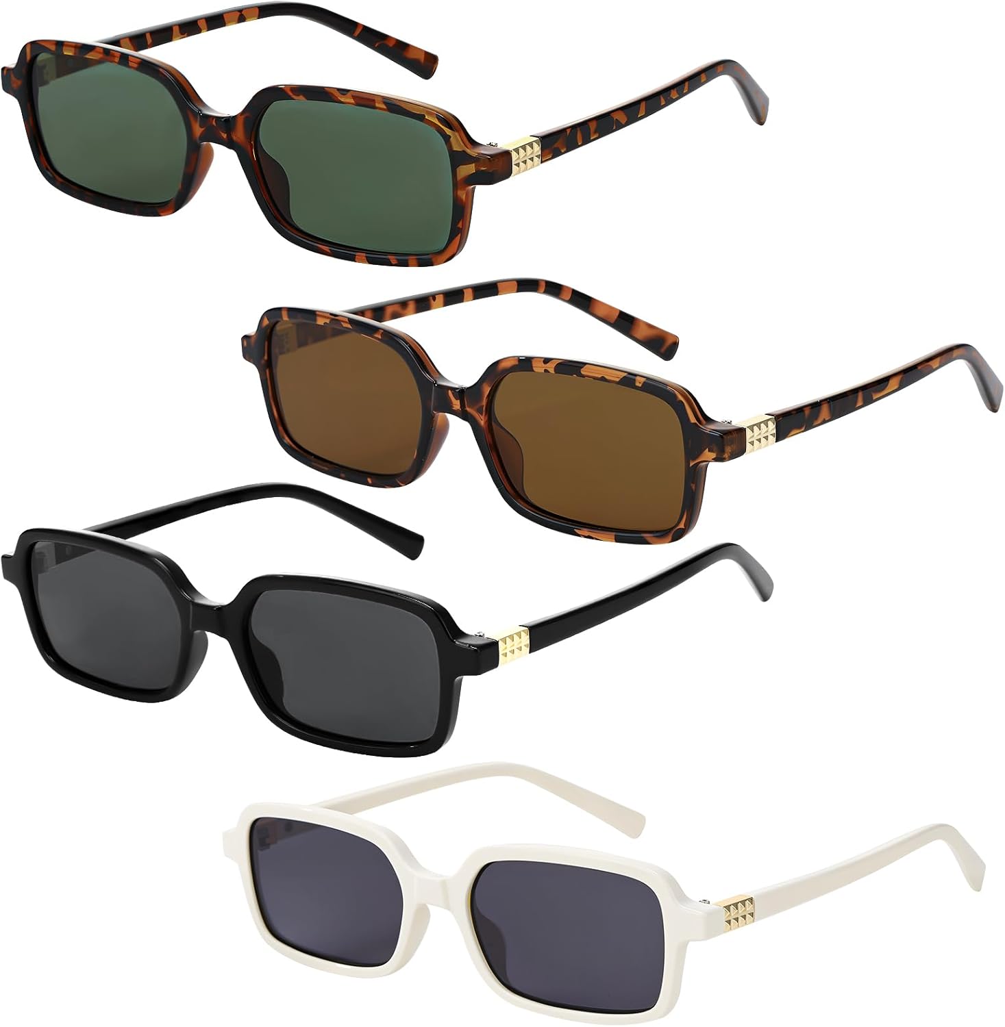 

JATEBI Набор из 4 ретро-солнцезащитных очков квадратной формы для женщин, винтажный стиль Y2K, защита UV400, прямоугольная оправа, массивная оправа, стиль 90-х, 4 Color