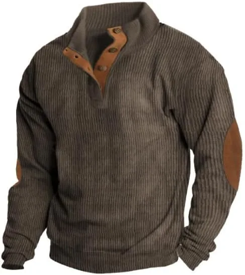 

Мужской вельветовый свитшот с воротником стойкой и налокотниками awodent