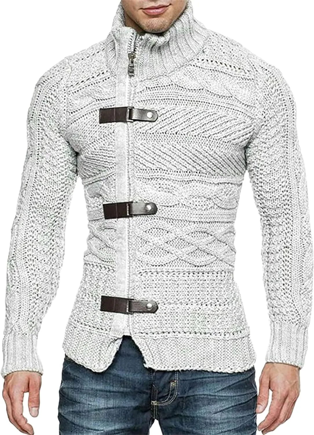 

Мужской кардиган с кабельной вязкой на молнии и пуговицах JEShifangjiusu