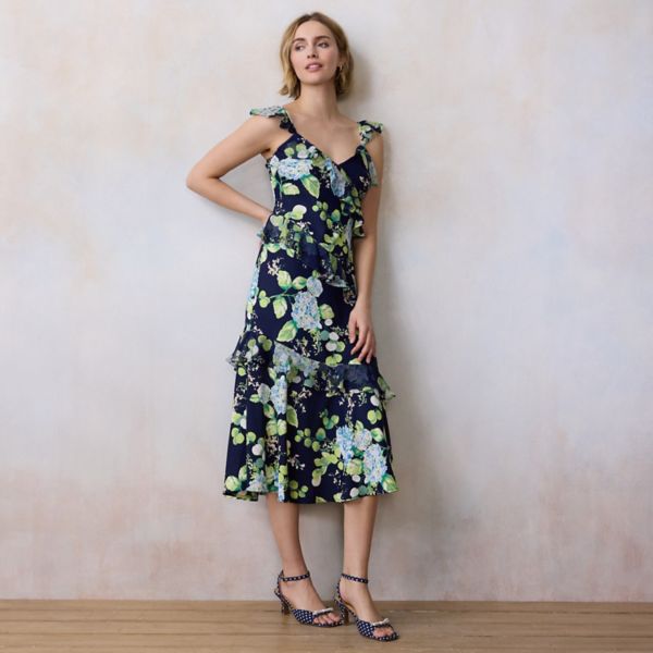 

Женское асимметричное платье с воланами длиной до колена Lc Lauren Conrad, цвет navy cabo blooms