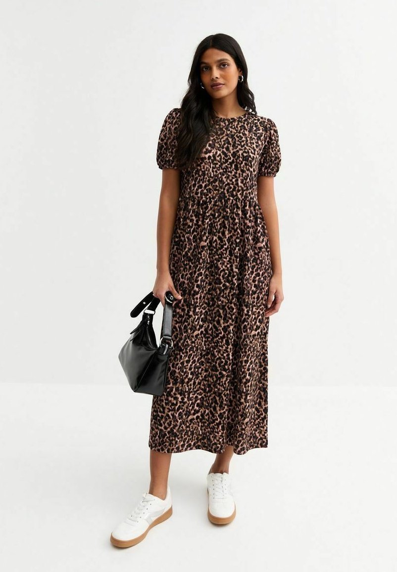 

Повседневное платье CRINKLE TEXTURE LEOPARD PRINT BOW BACK MIDI New Look, коричневый