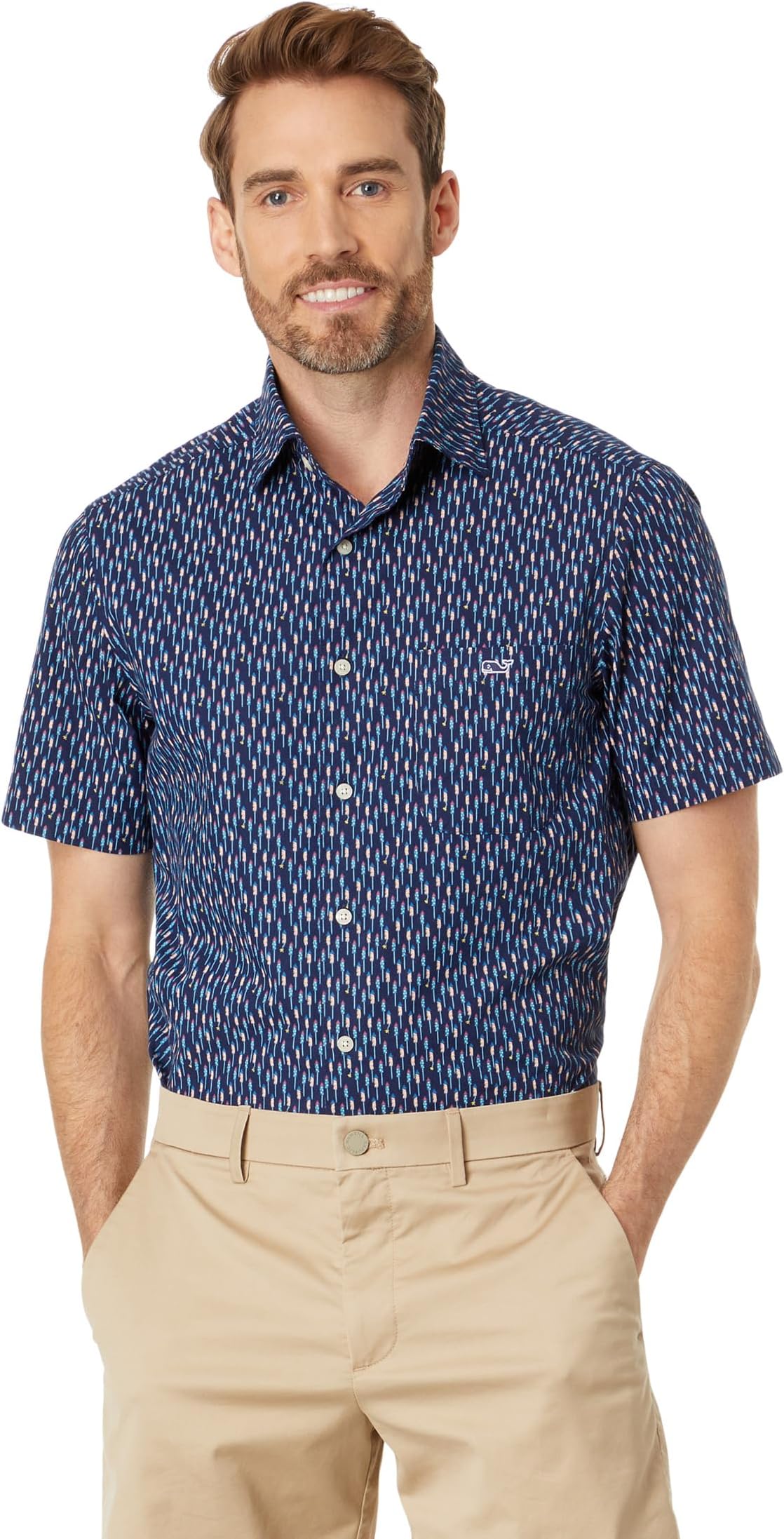 

Рубашка Vineyard Vines Firecracker Micro Short Sleeve Shirt, цвет Deep Bay