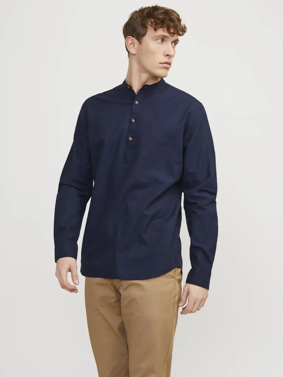 

Рубашка с длинными рукавами Jack & Jones "JJJESUMMER TUNIC LINEN BLEND SHIRT LS SN", синий