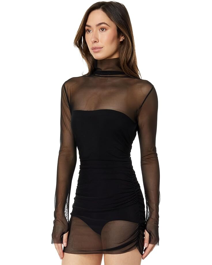 

Платье Norma Kamali Long Sleeve Turtleneck Super Mini, цвет Black/Black Mesh