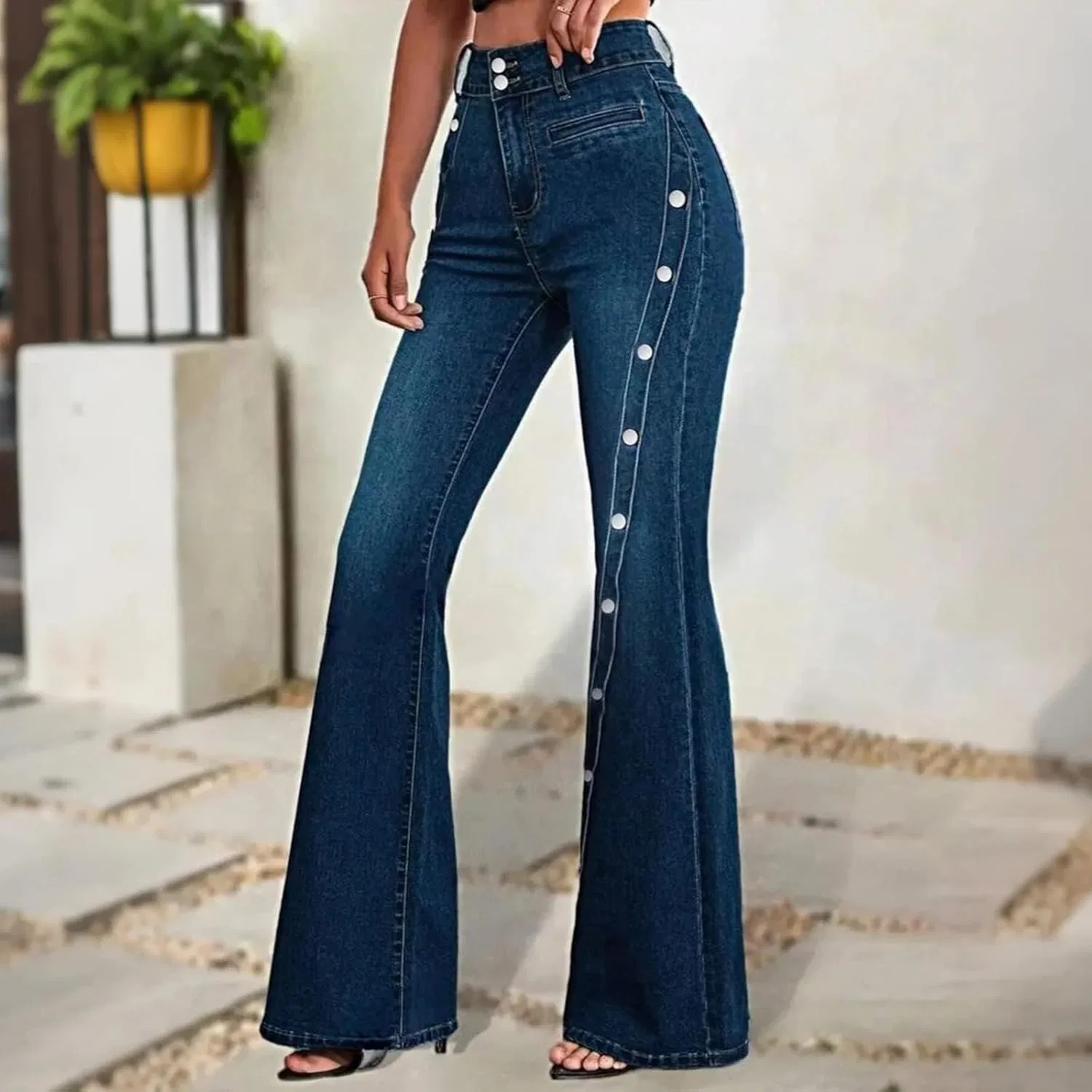 Джинсы bootcut, tummy control, темно-синий — фото 3