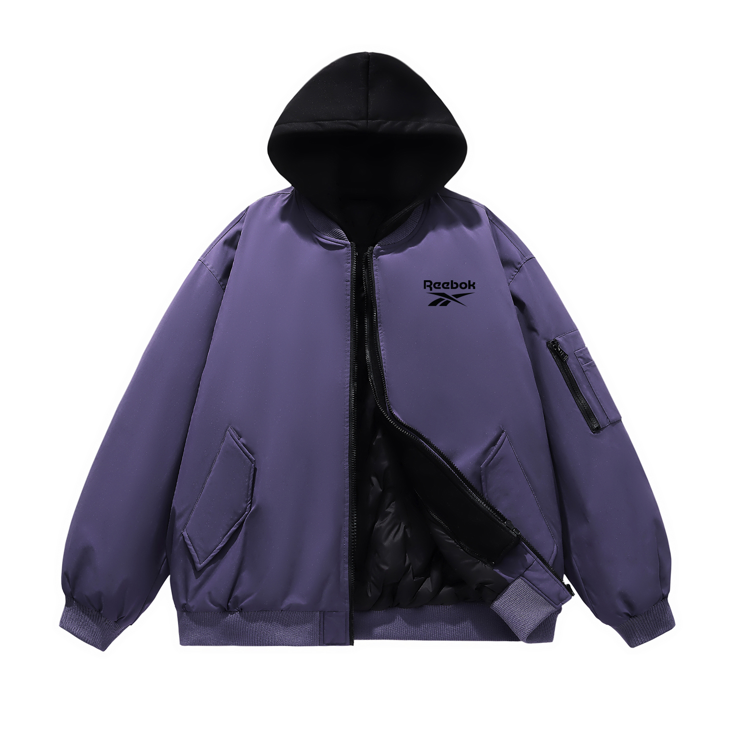 

Пуховая куртка унисекс с капюшоном, утепленная Reebok, bright фиолетовый