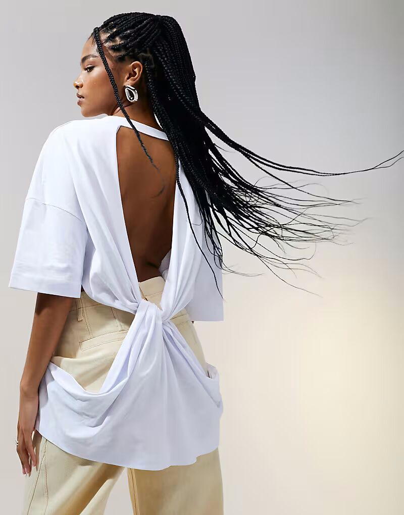 

Футболка ASOS DESIGN с короткими рукавами и перекрученной деталью сзади белого цвета