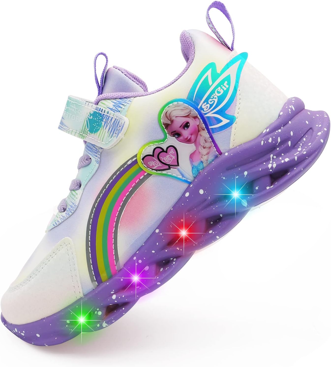 

Кроссовки с подсветкой LED для повседневной носки, снежная принцесса, обувь для малышей и девочек, подарок на день рождения Yaowuquan, фиолетовый