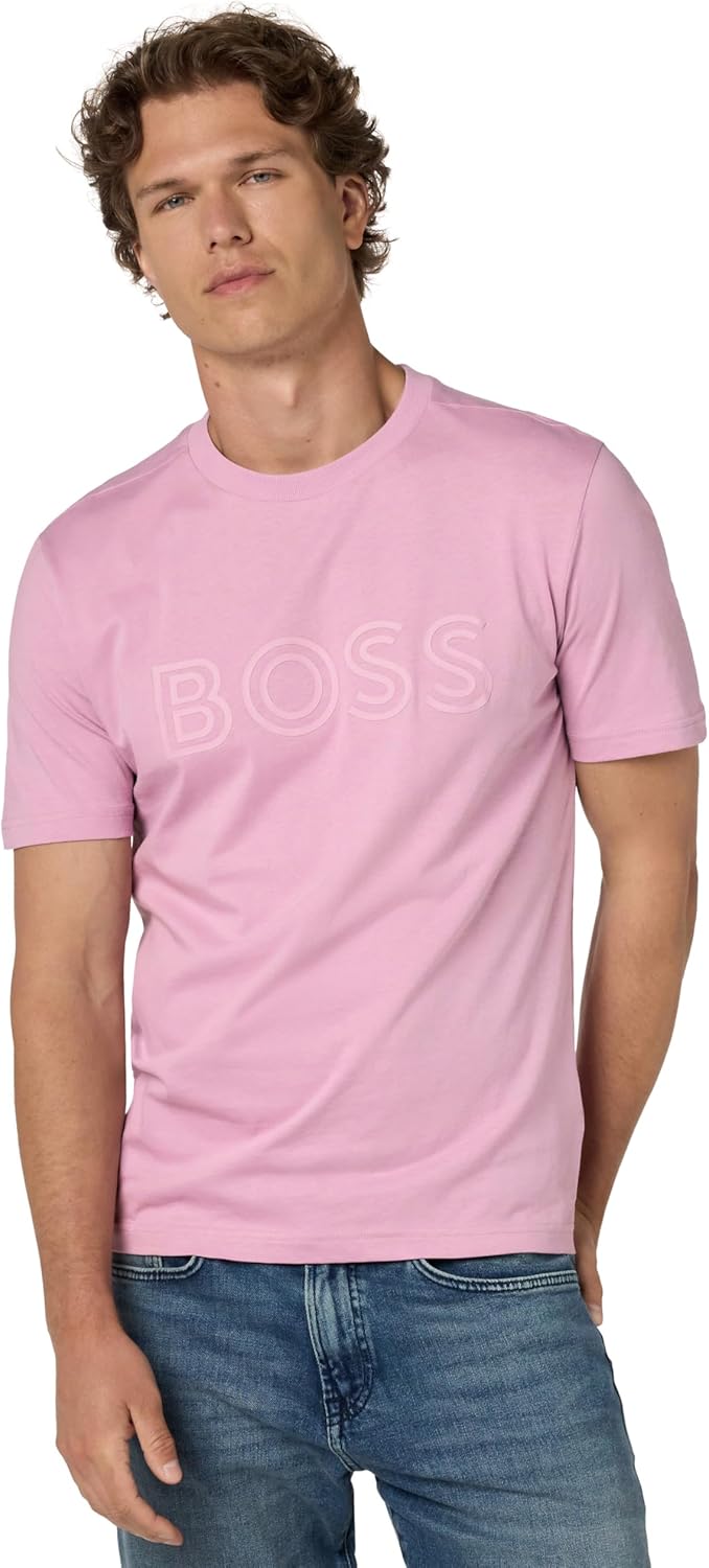 

Мужская футболка BOSS с круглым вырезом и контурным логотипом, Orchid Haze, Фиолетовый, Мужская футболка BOSS с круглым вырезом и контурным логотипом, Orchid Haze