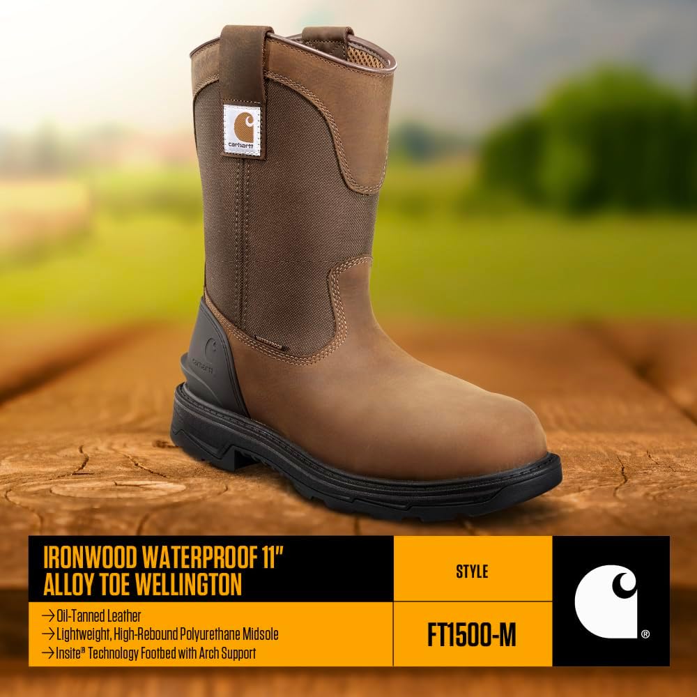Carhartt Ironwood водонепроницаемые рабочие ботинки для мужчин - 11-дюймовые веллингтоны из масляной кожи с противоскользящей подошвой и защитой от электростатического разряда, Brown — фото 4