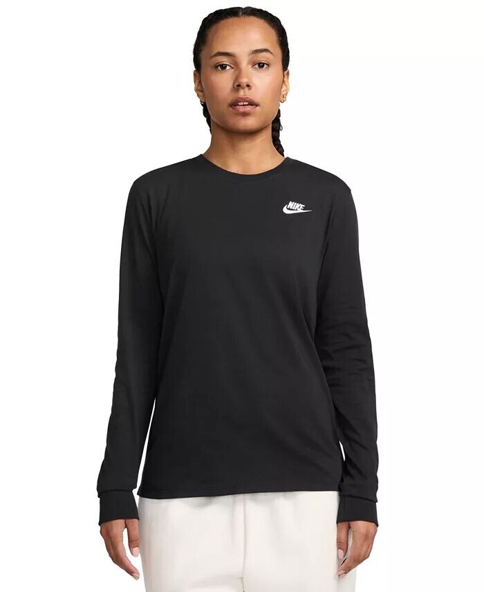 

Женская хлопковая футболка с длинным рукавом Sportswear Club Nike, черный