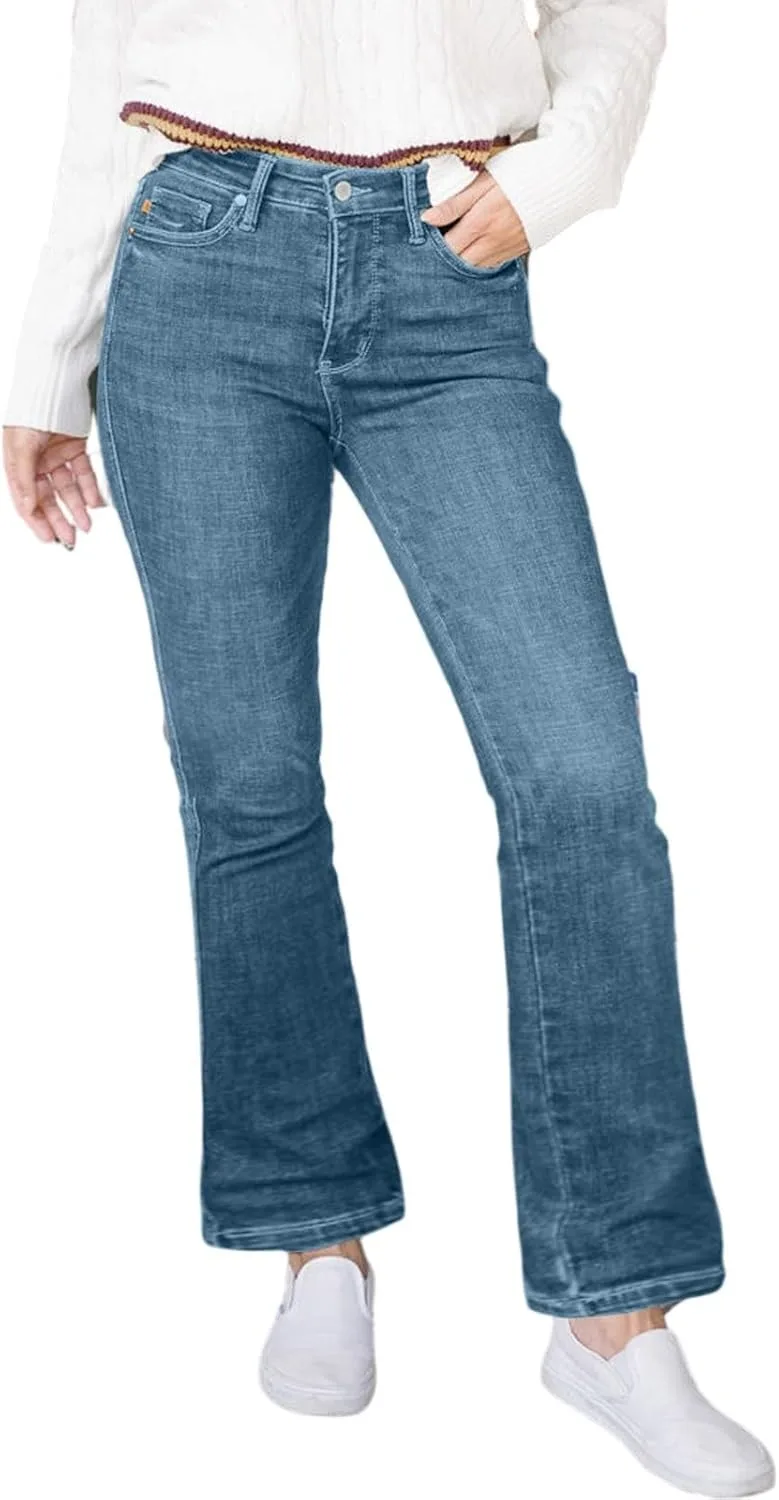 

Женские джинсы flare high waisted bell bottom летние slim fit bootcut