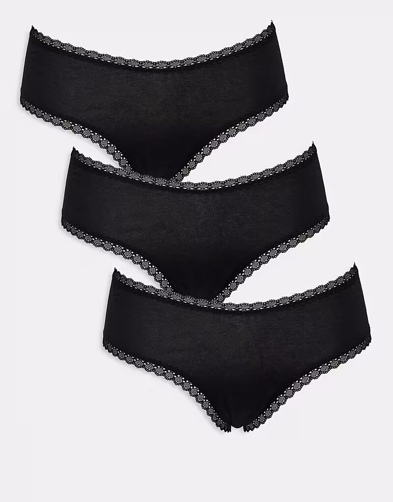

Комплект из 3 шорт-хипстеров ASOS DESIGN с кружевной отделкой черного цвета
