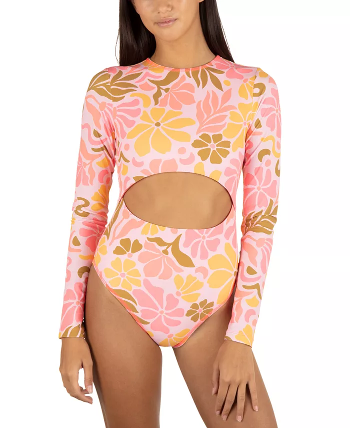 

Купальник Juniors' Isola Printed Cut-Out Back Zip Surf Suit Hurley, мультиколор