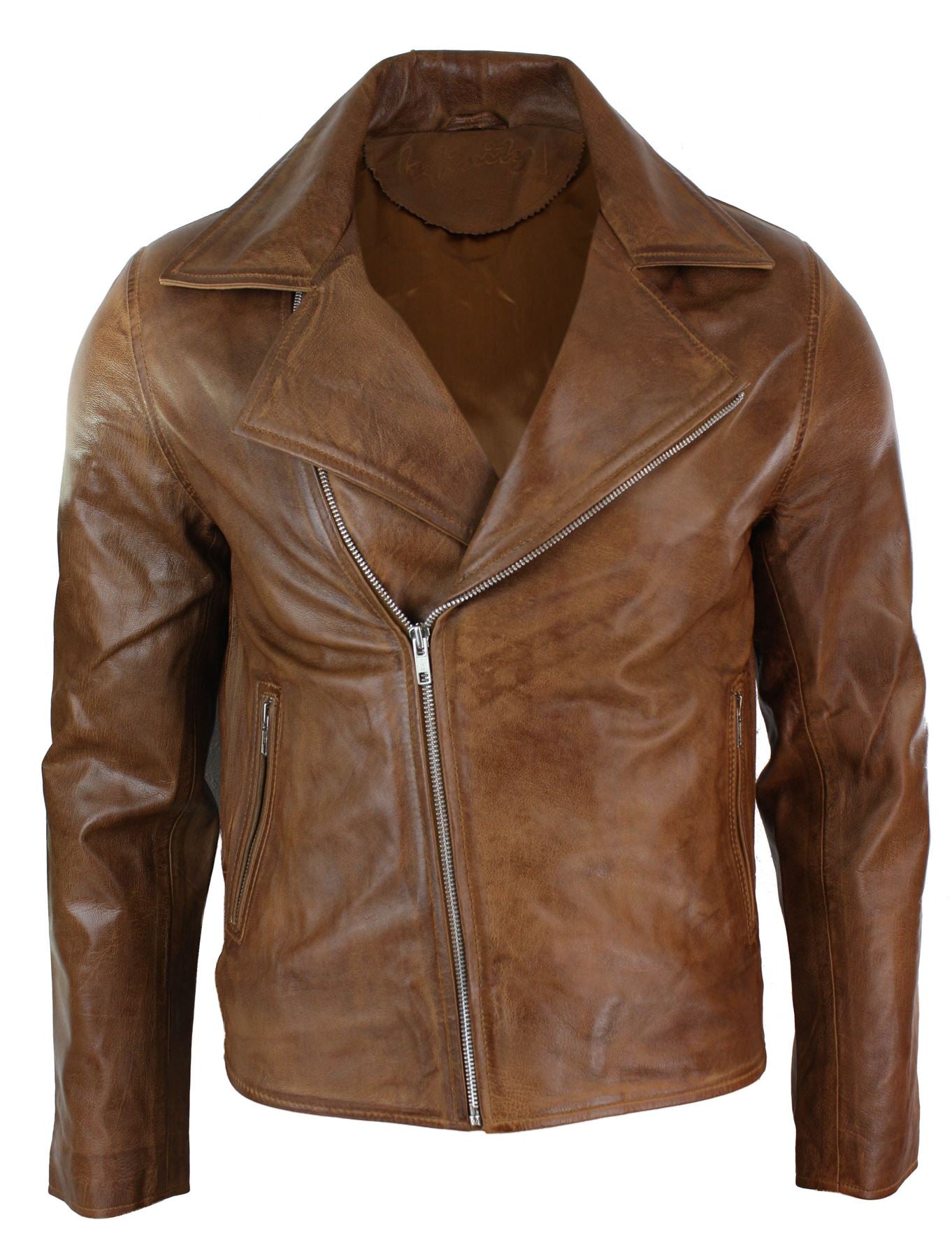 

Тонкая кожаная байкерская куртка TruClothing, цвет cognac