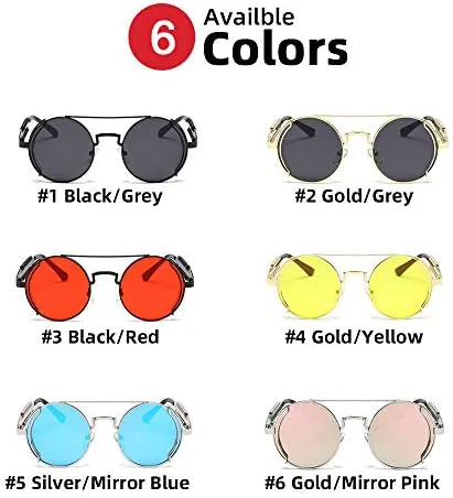 

Панк-очки 2026 для мужчин, круглые, с красными линзами, в стиле панк, черные, металлические, для женщин, с защитой от УФ-излучения UV400 MTZJH, 2 Gold Grey