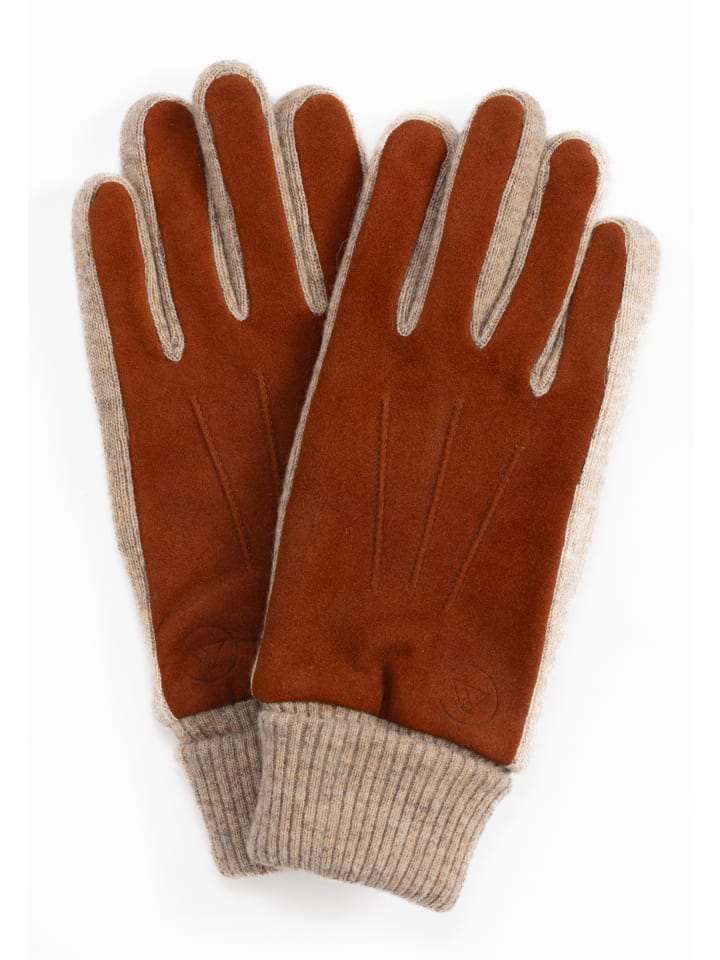 

CASH-MERE.CH Перчатки из козьей замши с кашемировой подкладкой и манжетой коричнево-бежевого цвета