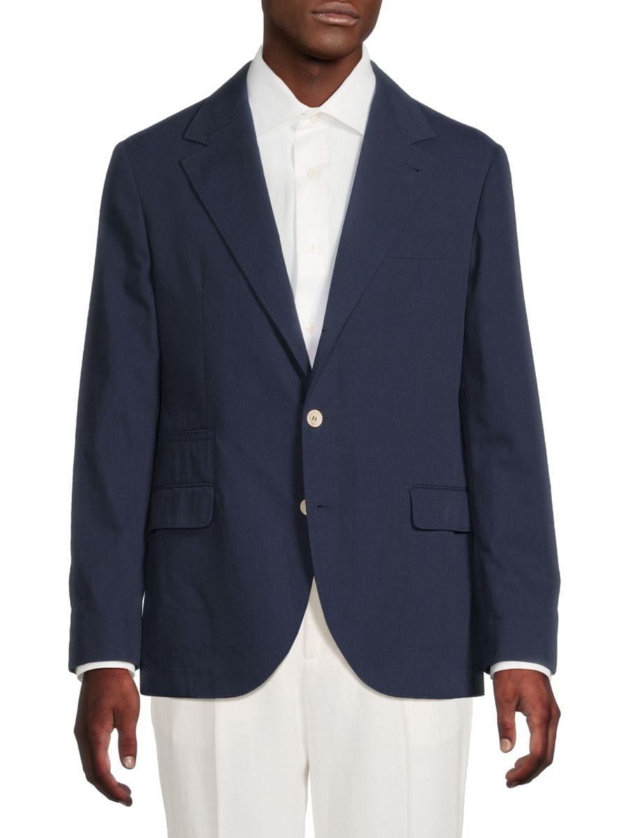 

Современный крой блейзера из хлопковой смеси Brunello Cucinelli, цвет Dark Blue