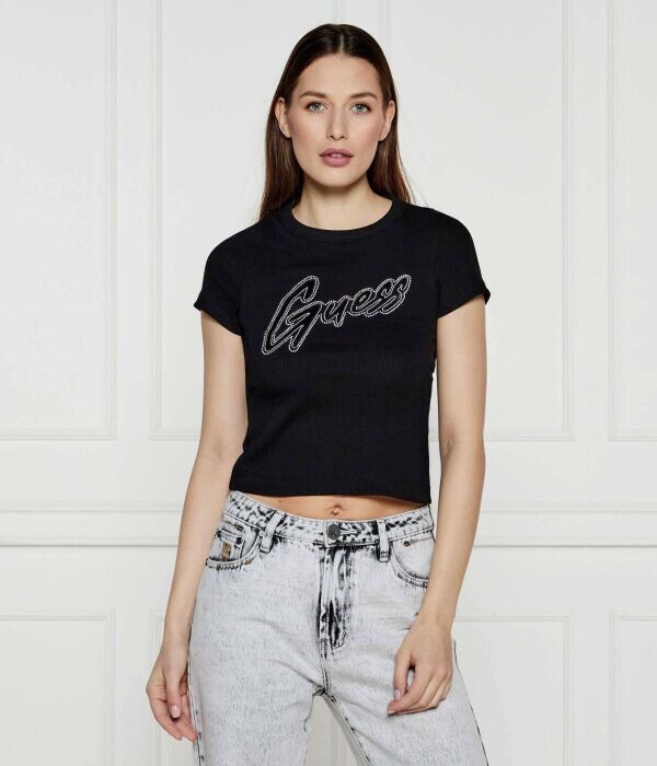 

Футболка женская Guess Jeans короткая с логотипом, черный