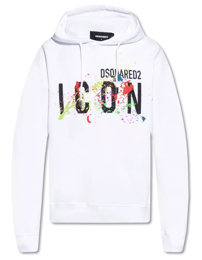 

Элегантная белая хлопковая толстовка с капюшоном и логотипом Dsquared2