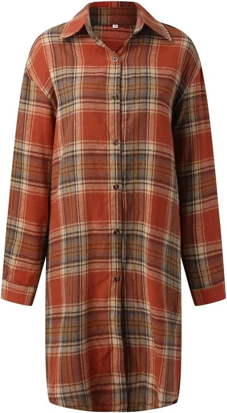 Блуза длинный рукав Plaid Pattern, оранжевый — фото 2