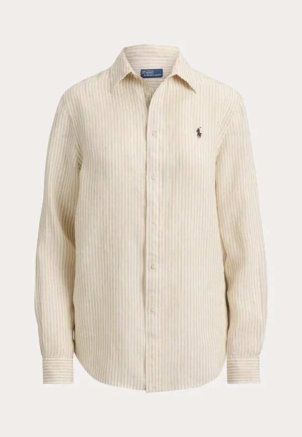 Классическая льняная рубашка с полосками Polo Ralph Lauren, дюнно-бежевый/белый — фото 4