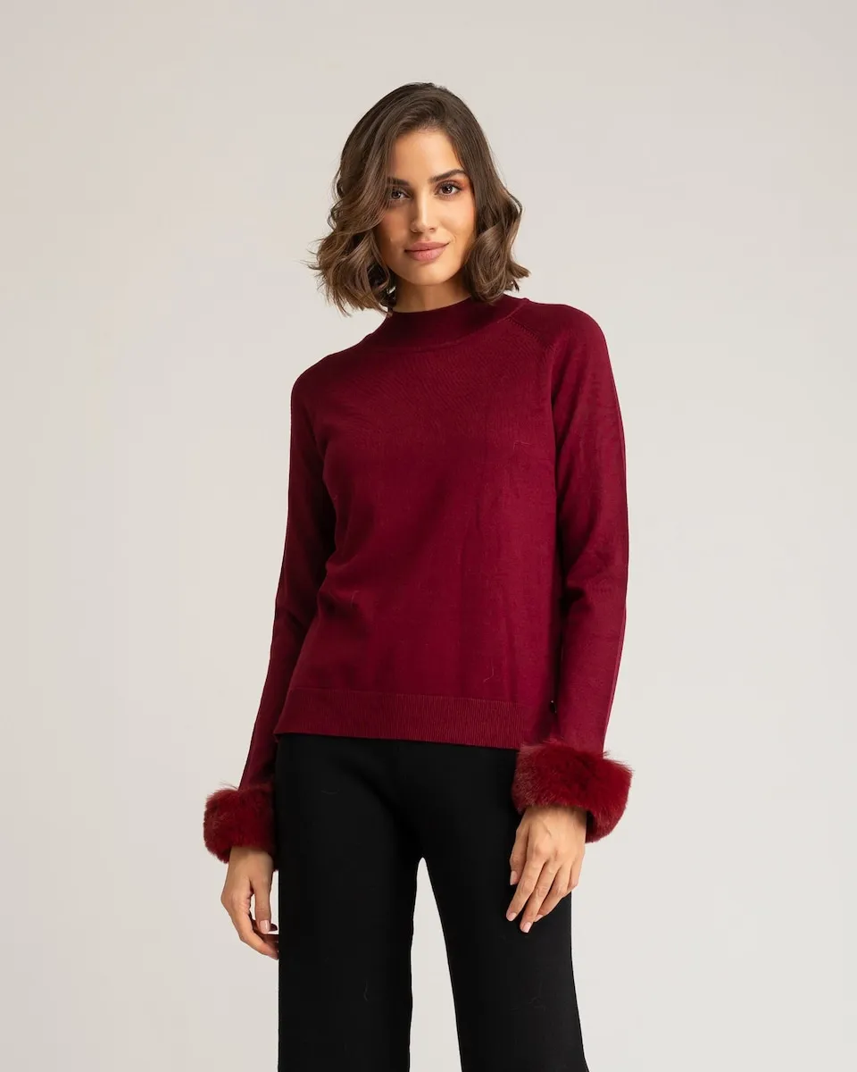 

Женский джемпер с рукавами, заканчивающимися широкими манжетами из меха Niza, красный