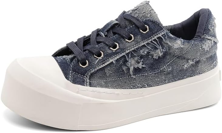 

Мужские новые потертые джинсовые кроссовки 2025 года, стильные низкие платформенные туфли с ретро-дизайном, удобные для повседневной носки и уличного стиля Aokisx, темно-синий