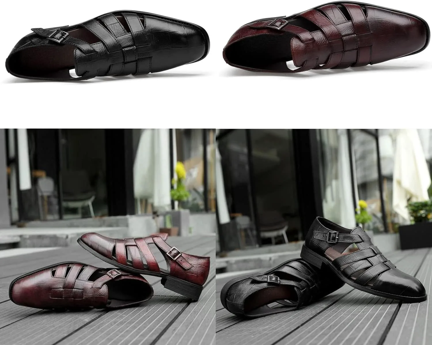 

Мужские повседневные сандалии на платформе с танкеткой в римском стиле, регулируемая пряжка, закрытые пляжные сандалии-рыбаки, ручная работа, кожаные лоферы Generic, красный