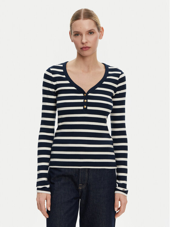 

Блузка облегающего кроя Henley WW0WW43905 Tommy Hilfiger, синий
