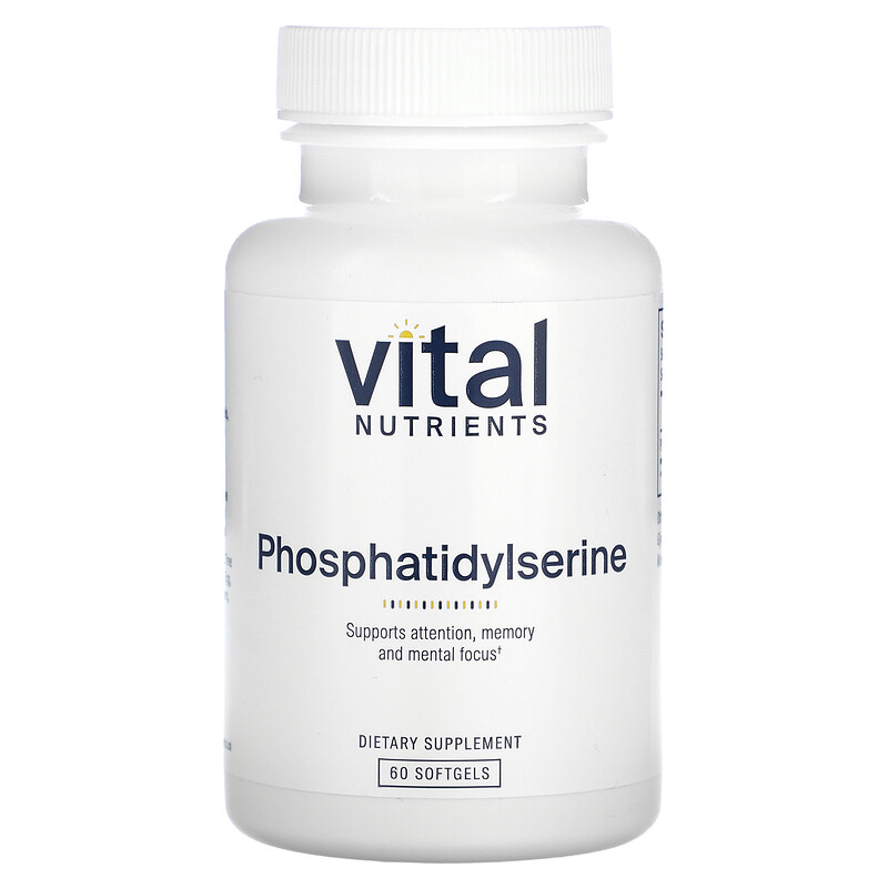 

Vital Nutrients, Фосфатидилсерин, 300 мг, 60 мягких таблеток (150 мг в 1 капсуле)