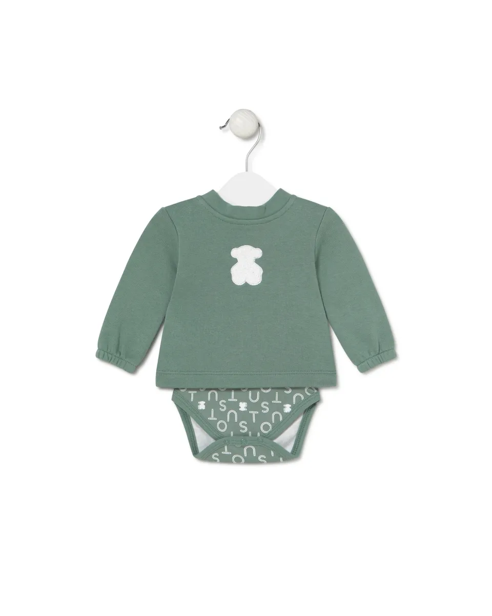 

Боди для малыша с однотонным хлопковым джемпером в сочетании с принтом Tous, зеленый