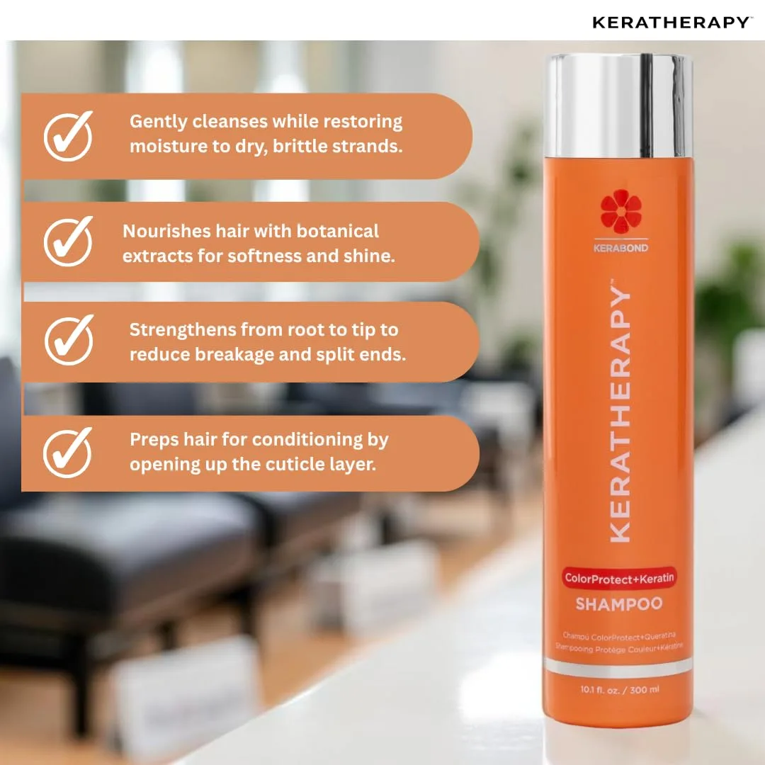 KERATHERAPY Keratin Infused Color Protect шампунь, 300 мл, для окрашенных волос с технологией Kerabond, маслом красной малины, омега-3 и 6 299 мл (.), red — фото 4