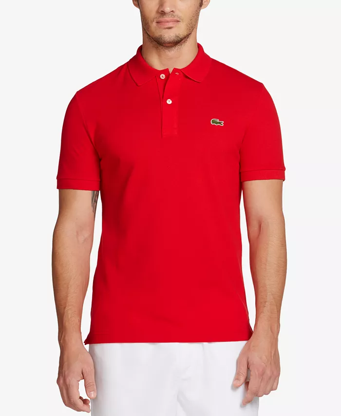 

Мужская приталенная рубашка поло с коротким рукавом в рубчик Lacoste, синий