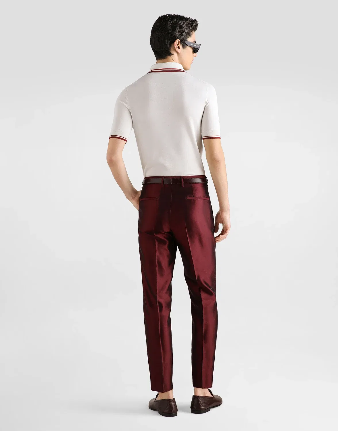 Шелковые брюки из шантунга DOLCE & GABBANA, бордовый — фото 3