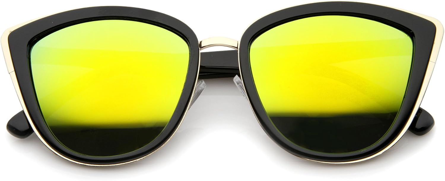 

Солнцезащитные очки zeroUV в стиле «кошачий глаз» с металлическим внешним каркасом, зеркальными линзами увеличенного размера, 55 мм, в модном металлическом исполнении, Black-gold / Yellow Mirror