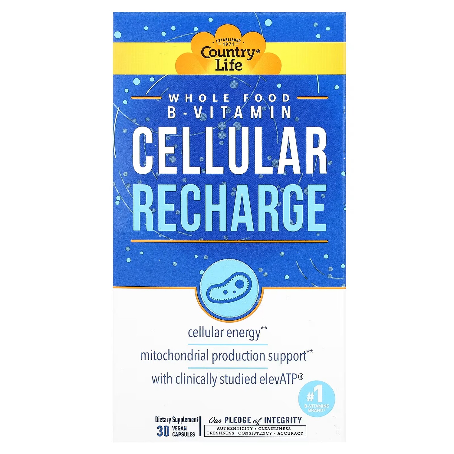 

Добавка Country Life Cellular Recharge, 30 веганских капсул