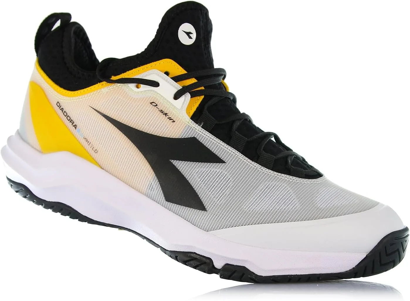 Мужские теннисные кроссовки Diadora Speed Blueshield Fly 3+Ag для игры в любых шортах, белые с оранжевым принтом