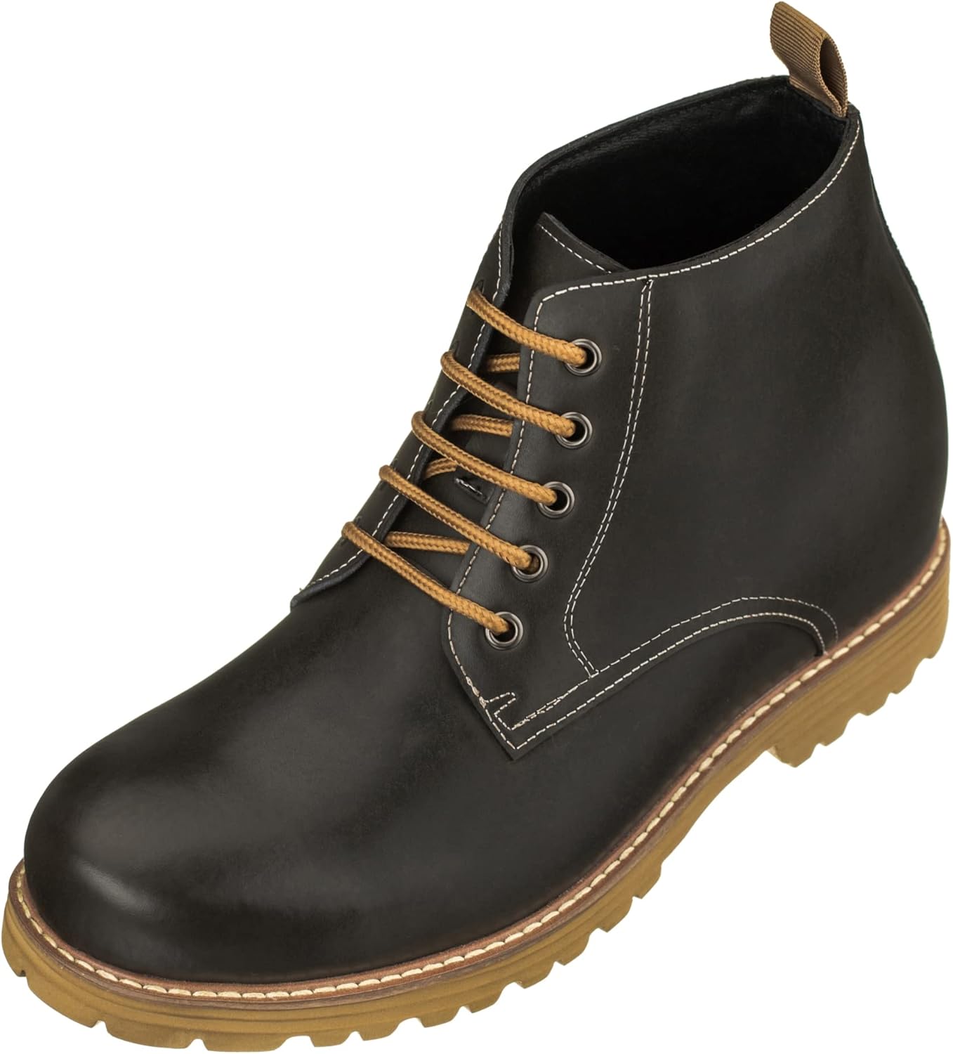 

Мужские невидимые увеличивающие рост ботинки CALTO - коричневая премиальная кожа, шнуровка, круглый носок, ботинки - на 9 см выше - S8751 - размер 9 D(M) US