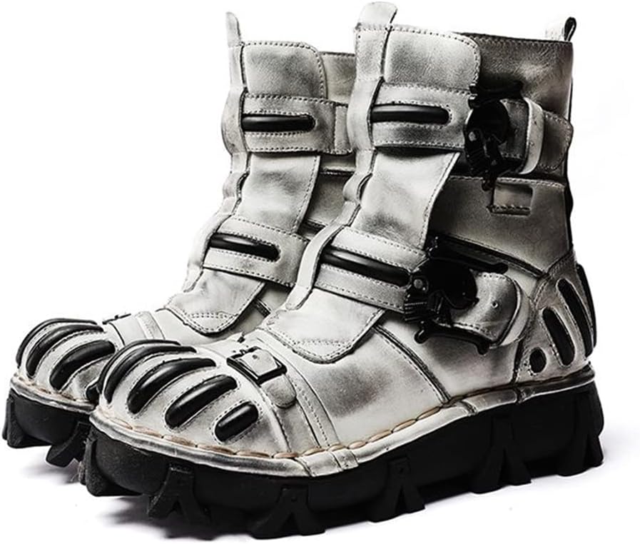 

Винтажные кожаные ботинки HFUHLK с черепом, средние по высоте, модные наружные военные ботинки на шнуровке для хайкинга, серый