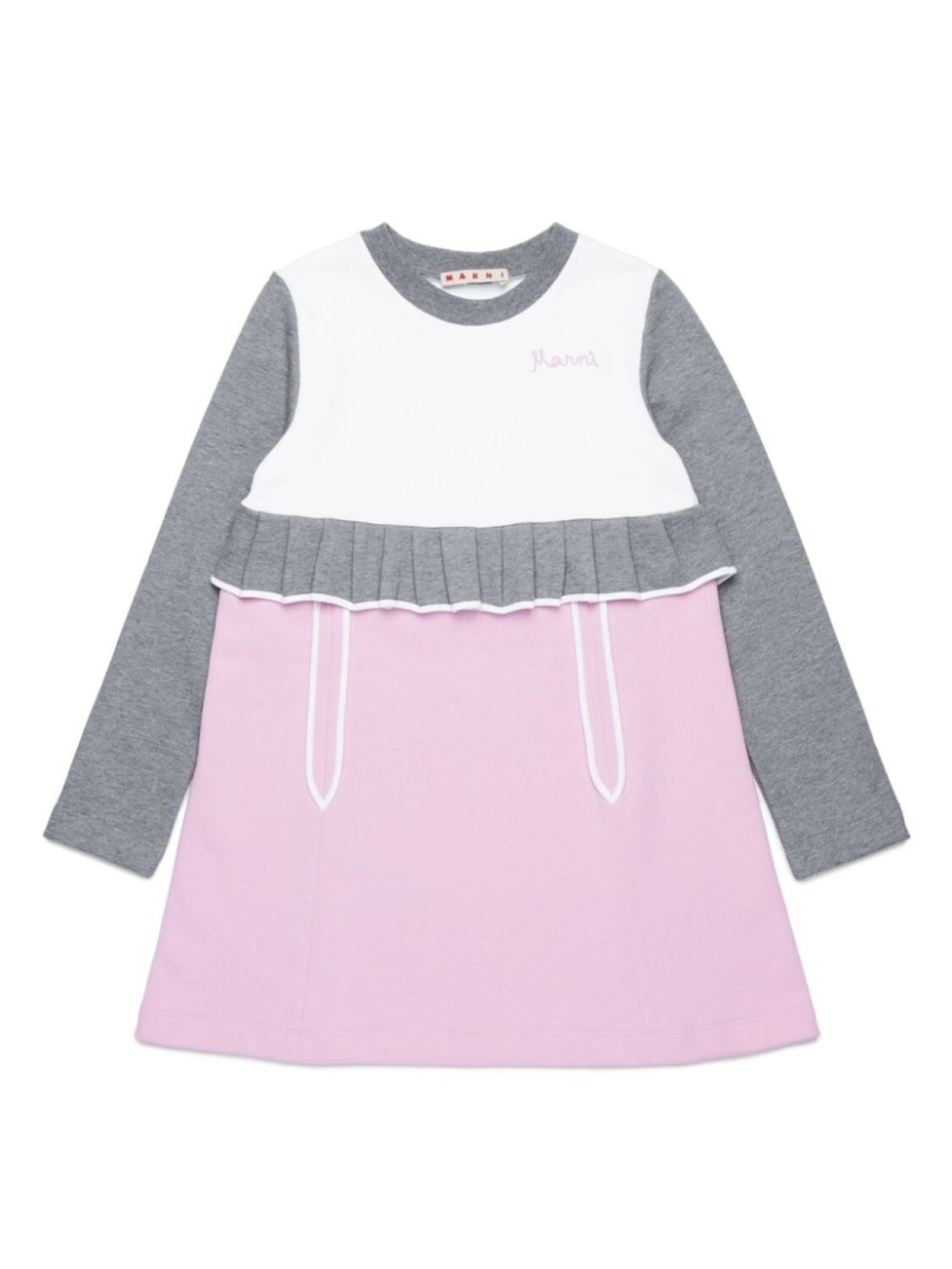 

Marni Kids платье в стиле пэчворк с длинными рукавами и оборками, белый