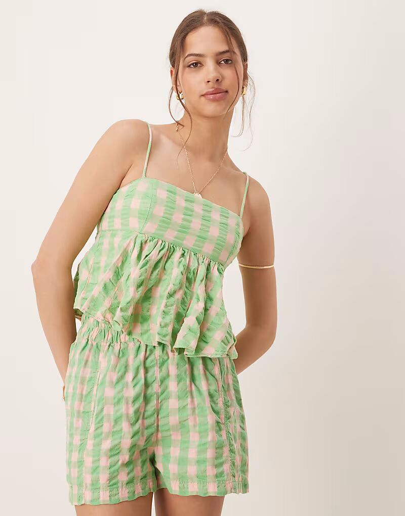 

Топ-комбинезон Free People с клетчатым принтом зеленого цвета