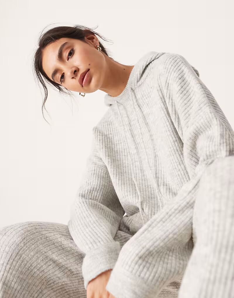 

Толстовка свободного кроя с капюшоном ASOS EDITION в рубчик, цвет ледяной серый